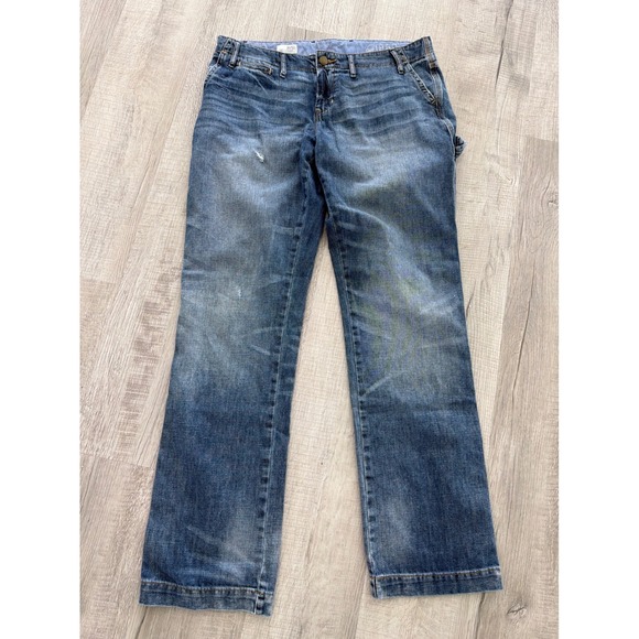 GAP Denim - Gap 1969 Easy Straight Carpenter Jeans Blue Distressed Denim Womens 31/12t